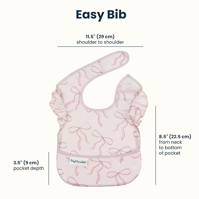 Tiny Twinkle Mess-Proof Baby Bibs for Eating | Waterproof, Wipeable Toddler Bibs with Catch-All Pocket | Feeding Bibs for Girls & Boys(3 Pack,Girl Hearts)
