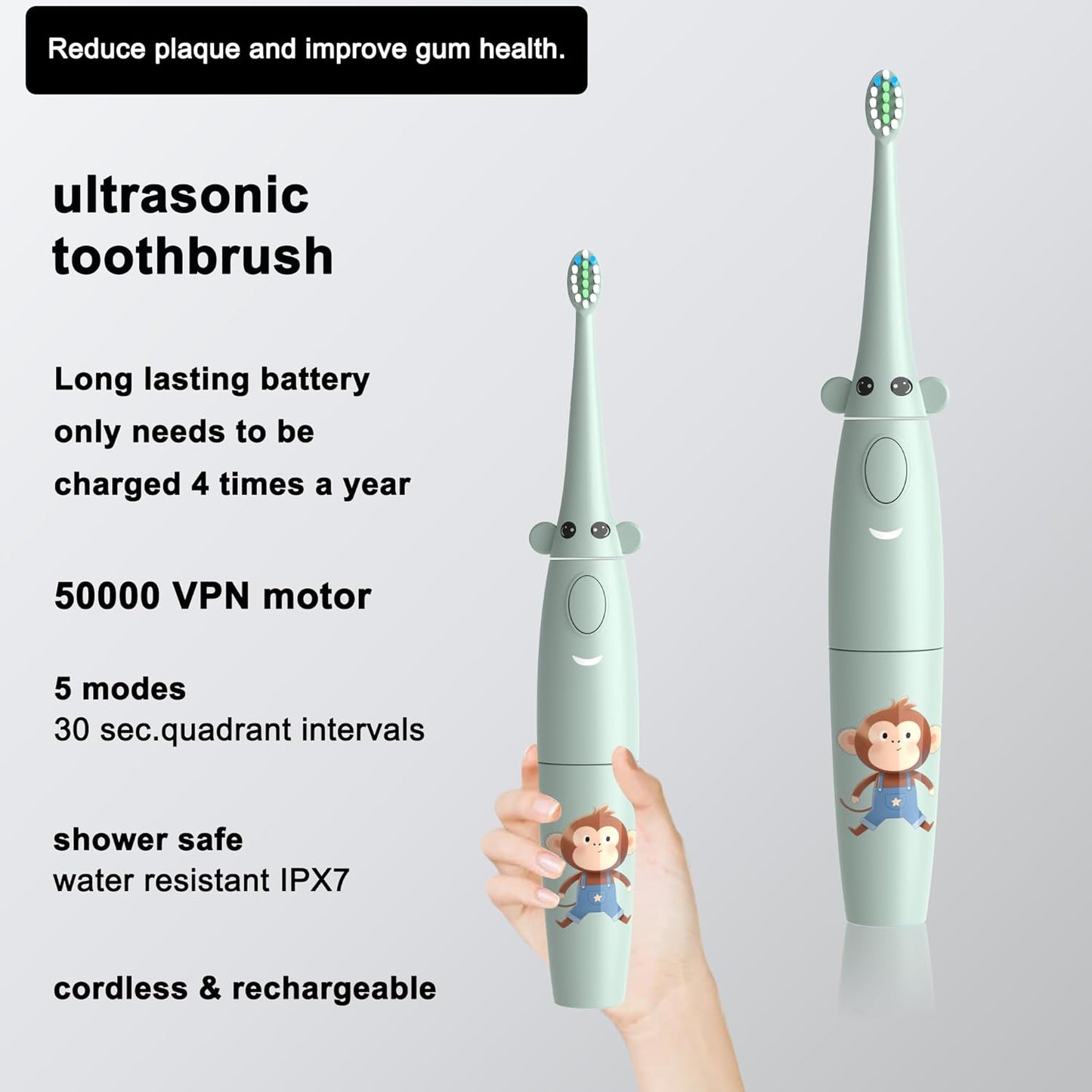 2-1 Kids Oral Clean Kit- Water Dental flosser & Electric Toothbrush Combo for Kids-Brushing & Flossing-Safe & Effective -Cute Giraffe and Monkey Theme