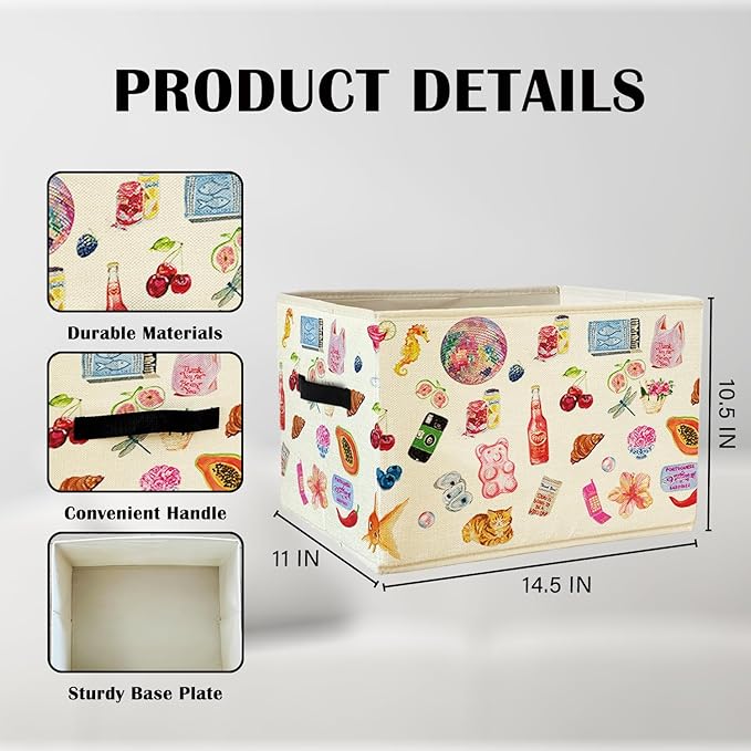 Preppy Y2K Aesthetic Storage Basket Bins With Handles for Girls Kids, Preppy Y2K Aesthetic Foldable Organizer Basket Toybox for Girls Room Nursery Bedroom Bathroom Clothes Toys Books