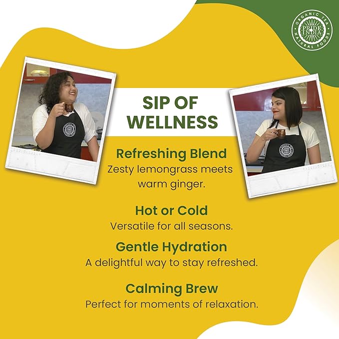 Pride of India | PACK of 6 - Lemongrass Ginger Zesty Fresh Tea | 15 Pyramid Full Leaf Individually Wrapped Tea Bags | 100% Herbal Blend from Single Origin | Tangy & Spicy Flavor | Caffeine-Free