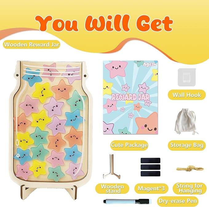 Yoink Reward Jar for Classroom Board, Magnetic Star Jar Incentive System for Kids with 24 Colorful, Classroom Positive Behavior Jar for Kids, Potty Training Chart Reward for Boys Girls