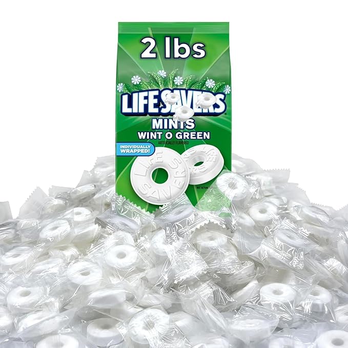 Life Savors Wint O Green Mints - 2 Pounds of Delicious Wintergreen Fresh Breath Mints - (Approx 220 Pieces) - Individually Wrapped - Bulk Hard Candy