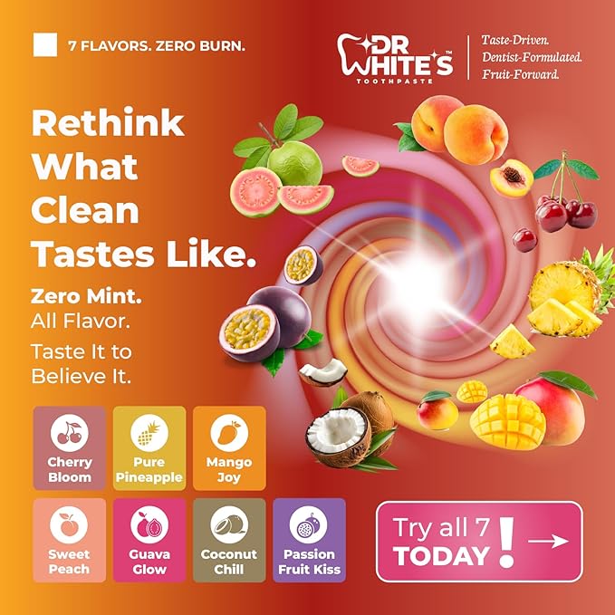 Dr. White’s Fluoride-Free nHA Toothpaste 2-Pack; Dentist-Formulated, Nano Hydroxyapatite + Xylitol, Sensitivity Relief Complex™, Mint-Free, Enamel Safe, Swallow-Safe (3.5 Oz, Guava Glow)