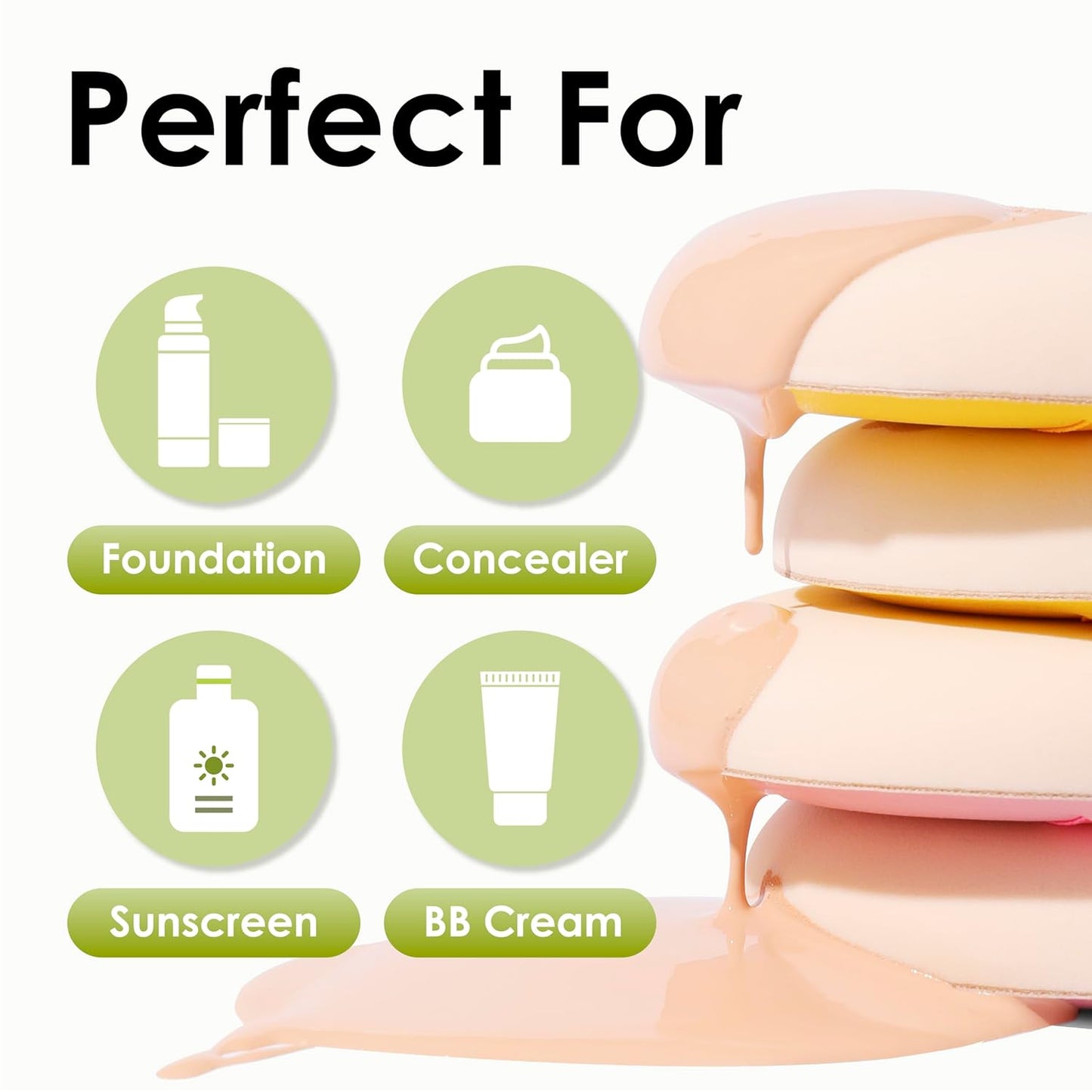 4Pack Makeup Sponge For Foundation Concealer And Powder, Latex Free Blender Sponge For Natural And Easy Makeup Soft Long-lasting, Pack for 2X-Large Yellow and 2 Medium Green