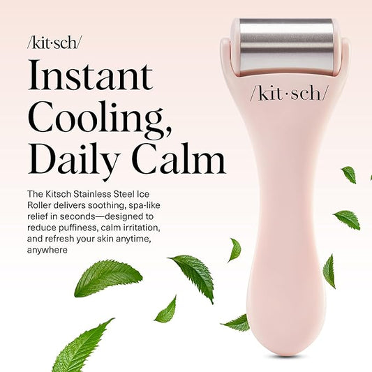 Kitsch Ice Roller for Face – Stainless Steel Face Ice Roller to Reduce Puffiness, Redness & Headaches – Cooling Facial Roller for Skin Care, Irritation Relief & Spa-Like Experience at Home - Pink