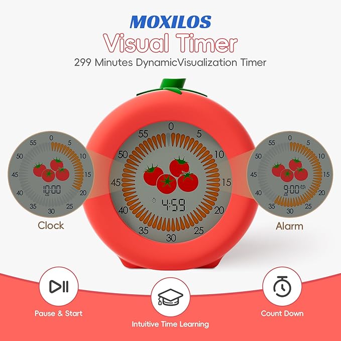 Visual Timer for Kids, 299-Minute Cute Kids Pomodoro Timer with Eye-Protection Screen & Protective Case, Homeschool Supplies Study Teaching Time Management Tool