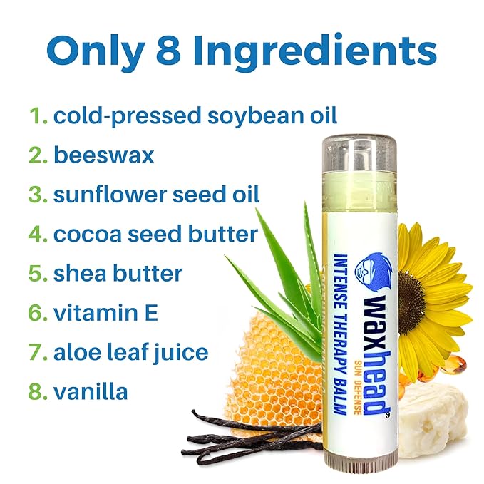 Waxhead Organic Lip Balm – Fast-Acting Relief Lip Repair for Dry, Cracked, Chapped Lips – Natural Beeswax, Shea Butter, Aloe & Vitamin E – Hydrating Lip Moisturizer for Sensitive Skin (Vanilla 4 Pack)