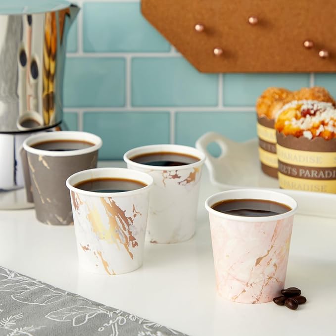 Sparkle and Bash 100 Pack 4 Oz Mini Disposable Paper Cups - Marble Disposable Party Cup for Espresso, Mouthwash, Tea, Coffee, Versatile Espresso Cups