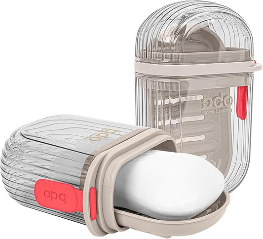 2 Pack Travel Soap Case, Leak Proof Bar Soap Holder with Drainer Tray, Portable Soap Dish Container for Shower, Gym, Camping & Travel (Clear)