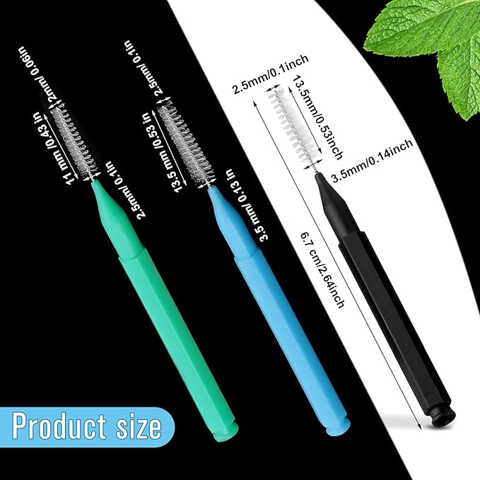 Patelai 100 Pieces Braces Brush for Cleaner Interdental Brush Toothpick Dental Tooth Flossing Head Oral Dental Hygiene Flosser Toothpick Cleaners Tooth Cleaning Tool (Black, Blue, Green)