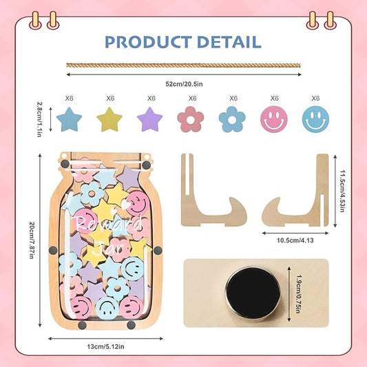 Personalized Stars Reward Jar Magnetic Reward Jar, Classroom Reward Jar for Kids, Jar Reward System Behavior Chart for Kids Incentive Chart for Classroom (Star+Smile+Flower)