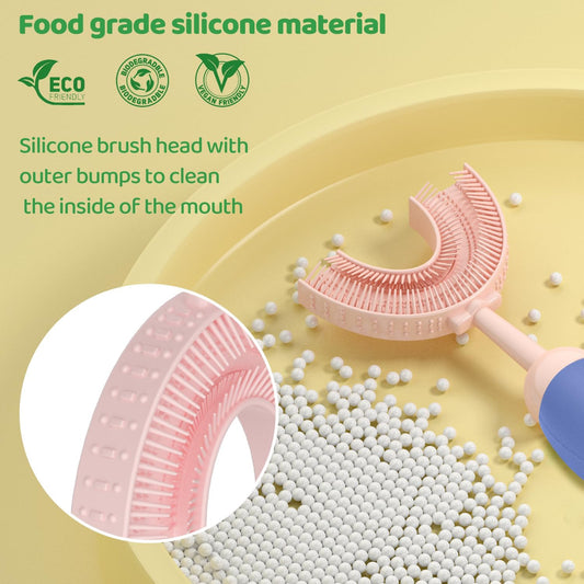 U-Shaped Toothbrush for Kids Ages 2-7， Soft Food-Grade Silicone for Sensitive Gums， 360° Teeth Cleaning Design，Training & Travel-Friendly Toddlers' Toothbrush (Purple)