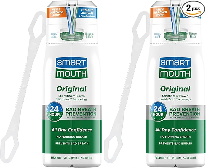 SmartMouth Original Activated Mouthwash & Tongue Cleaner, Bad Breath Support, Mint (Pack of 2)