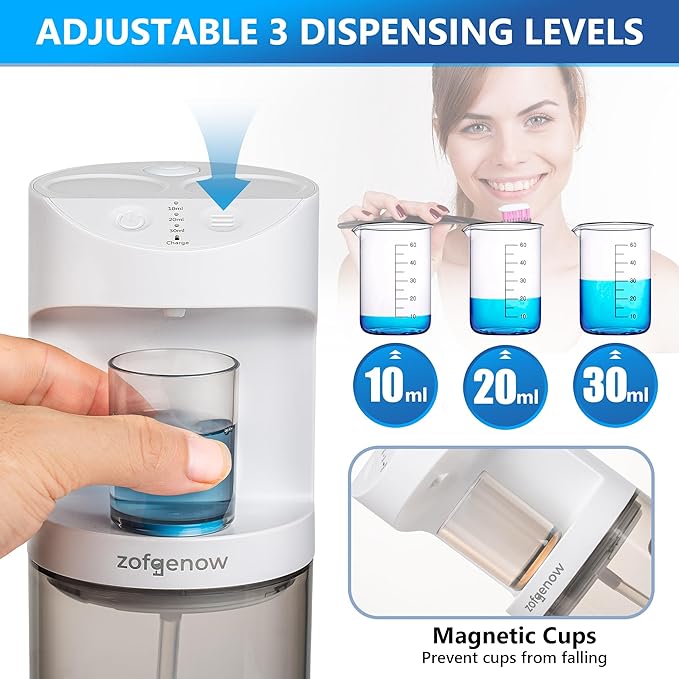 Automatic Mouthwash Dispenser for Bathroom,Bathroom Accessories 19.4 Fl Oz Dispensers with Magnetic Cups,Wall Mounted Dispenser,Suitable for All Age Groups,White