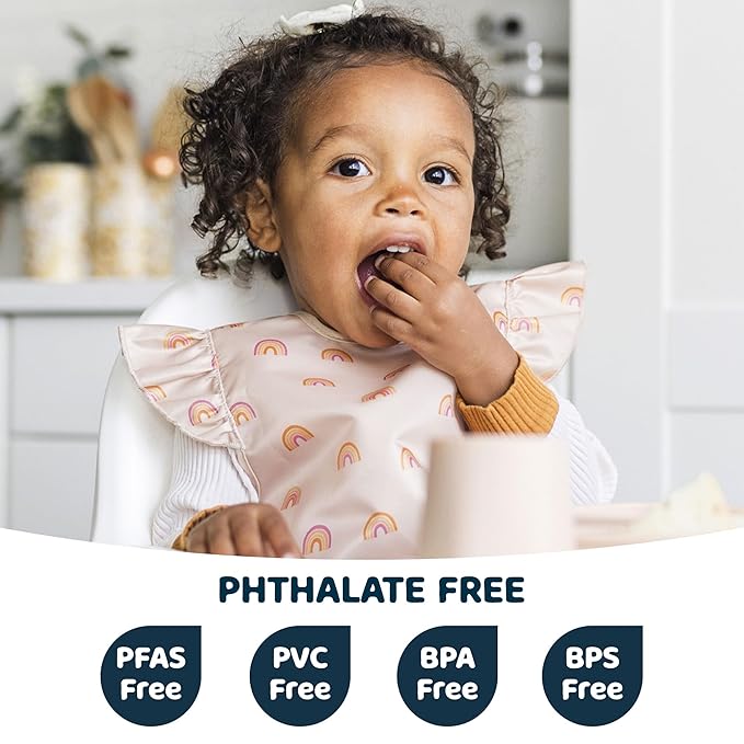 Tiny Twinkle Mess Proof Baby Bib for Girls | Waterproof Toddler Bib for Eating | Baby Apron for Feeding | Machine Washable | Perfect Shower Gift (Boho Rainbow, 2-4Y)