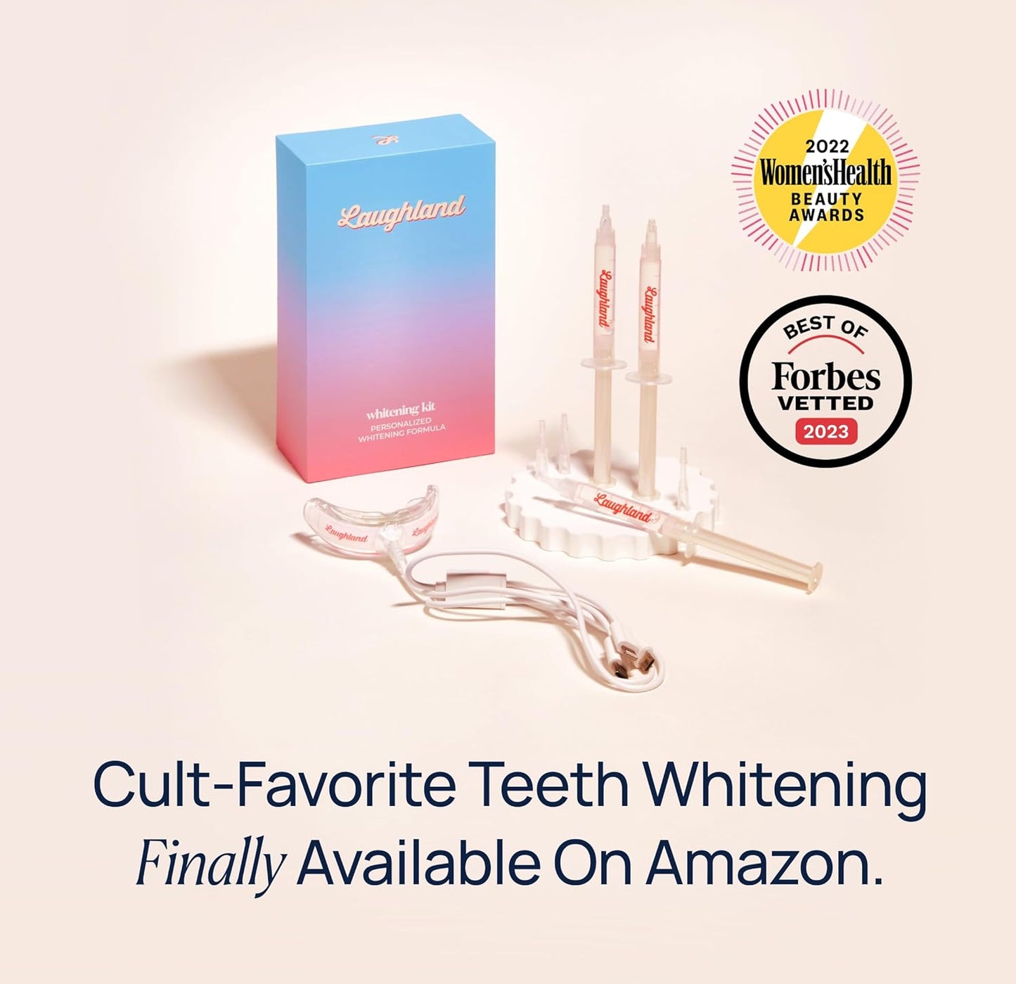 Laughland Gentle Teeth Whitening Kit, Phone-Powered LED Mouthpiece & 3 Whitening Gel Syringes, Sodium Bicarbonate, Aloe Vera & Mint, for Sensitive Teeth, at-Home Dental Care, 6+ Treatments