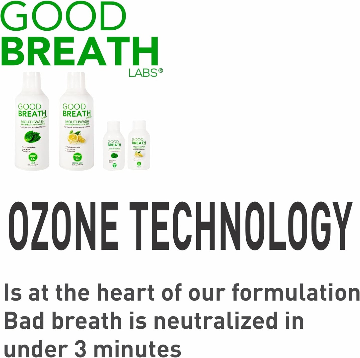 Goodbreath Mouthwash - Mint Mouth Rinse for Chronic Halitosis - New Ozone Technology Oral Rinse - Halitosis Treatment & Bad Breath Neutralizer - Mouthwash for Gum Diseases - Alcohol-free | 6 Pack,2 Oz