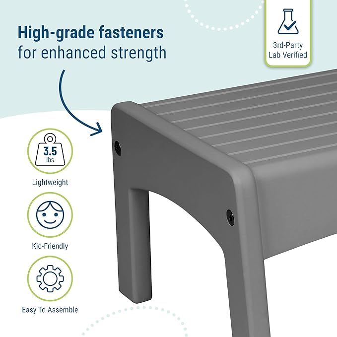 Wildkin Wooden Slatted Step Stool for Adults & Kids – Skid-Proof, 14 x 9.5 x 7 in, Durable for Bathroom & Kitchen Use, Holds Up to 150 lbs - Gray