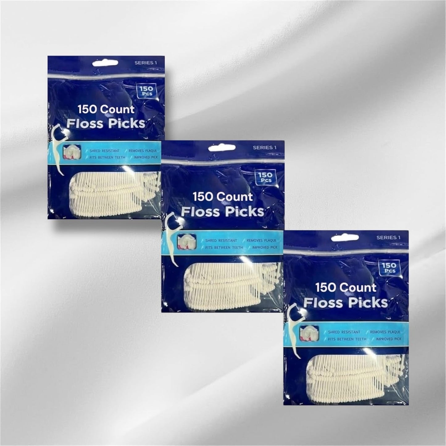 Floss Picks, Teeth, Unbreakable and Shred-Resistant Flossers for Adults 150 Count Each (3 Pack), White