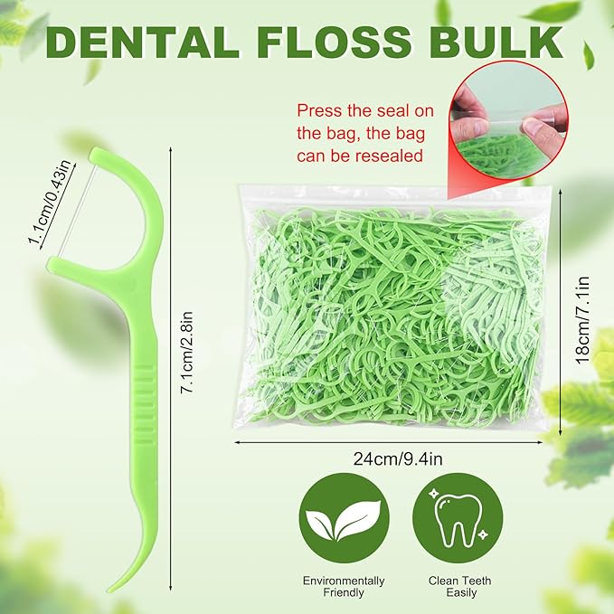 Bulk Floss Picks Dental Floss Sticks Bulk for Teeth, Floss Picks Dental Floss Picks Bulk for Family, Travel, Braces & Sensitive Teeth Dental Hygiene Essentials (500,Green)