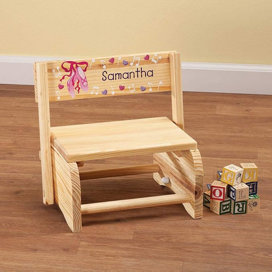 Custom 2-in-1 Children's Step Stool and Chair, Customized with Kid’s Name, Ballerina Design