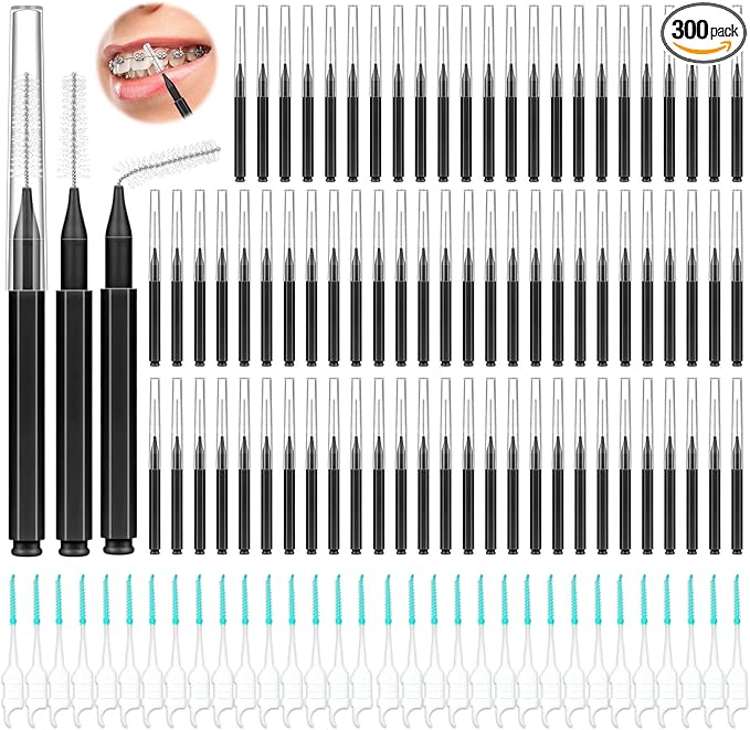 Lezmarket 300PCS Interdental Brushes for Braces, Soft and Bendable Dental Brush for Orthodontic Braces, Braces Cleaner Brush Tooth Pick Teeth Flossers Brushes for Teeth (Black)