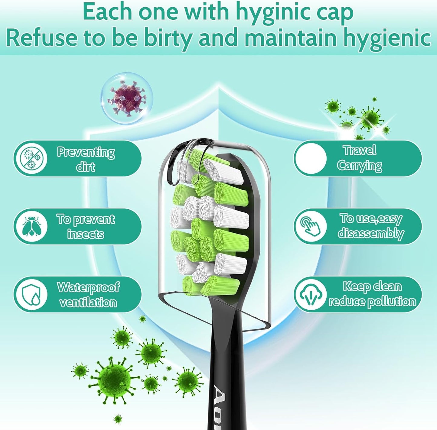 Aoremon Toothbrush Replacement Heads for Philips Sonicare DiamondClean Series 2/3 EasyClean ProtectiveClean FlexCare HwalthyWhite, 4100/5100/6100, C1/C2/G2/G3-6 Pack, Black