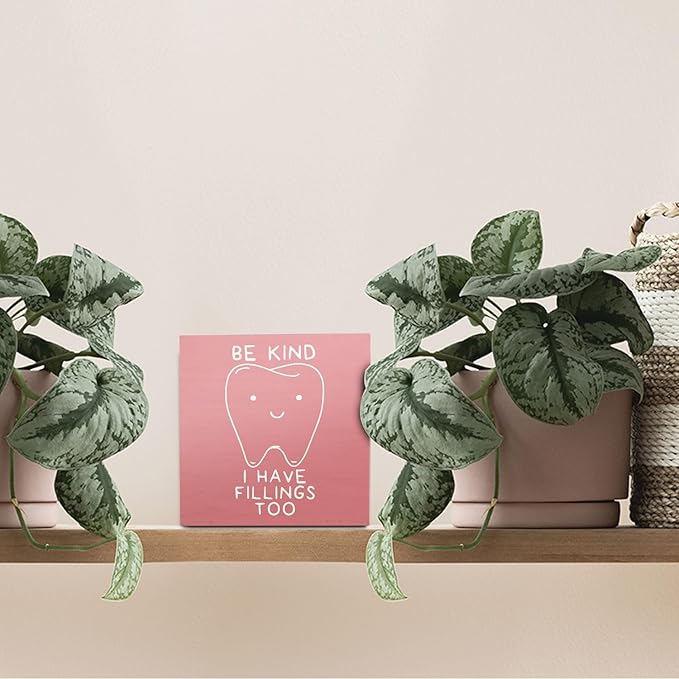 Dental Decor Wooden Signs,Pink Dental Hygienist Wooden Box Sign,Funny Dentist For Home Office Shelf Table Decor 5x5 Inches,Dental School Gift, Dentist Gifts