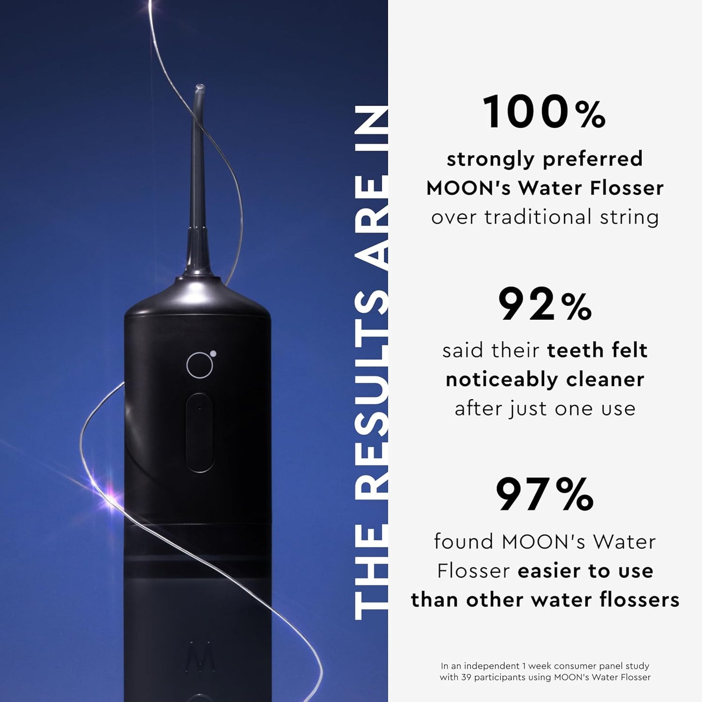 Moon Cordless Water Flosser for Teeth Cleaning, Plaque Removal & Gum Health - Water Pick with Gentle or Deep Clean Mode, 4 Interchangeable Tips & 8 Week Charge - Safe for Braces (1 Count)