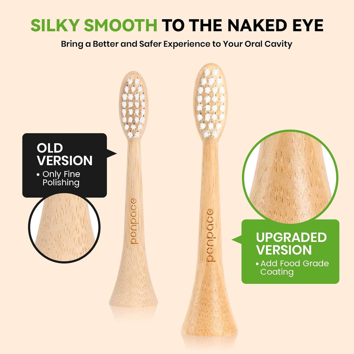 Bamboo Toothbrush Heads Compatible with Philips Sonicare, Soft Castor-Oil Bristles, Biodegradable Toothbrush Replacement Heads, Eco-Friendly & Daily Cleaning