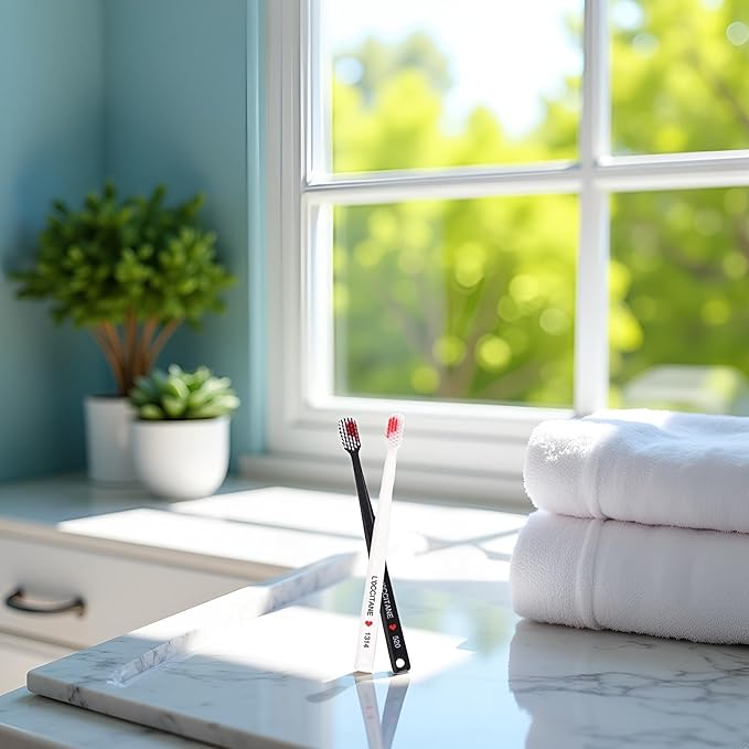 2Pcs Toothbrushes Black and White Heart Shaped Couple toothbrushes eco Friendly Nano toothbrushes Dental Care Brush Manual Firm Bristles, Toothbrush Advanced Design Toothbrushe,Oral Care