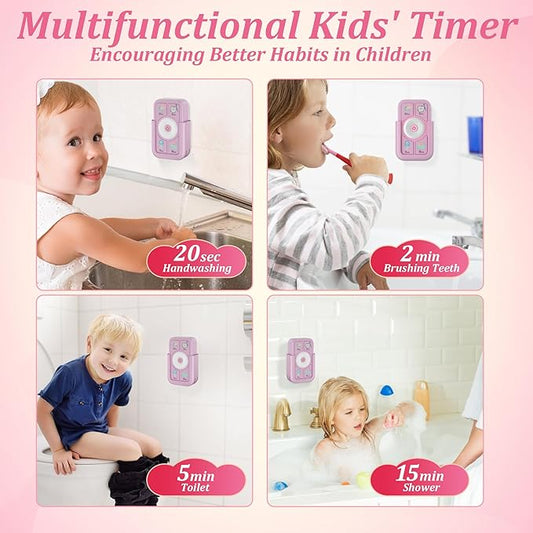 Timer for Kids Brushing: 2 Minutes Teeth Brush 20 Seconds Hand Washing 5 Min Toilet 15 Min Shower, Time Management Tool for Children - Pink