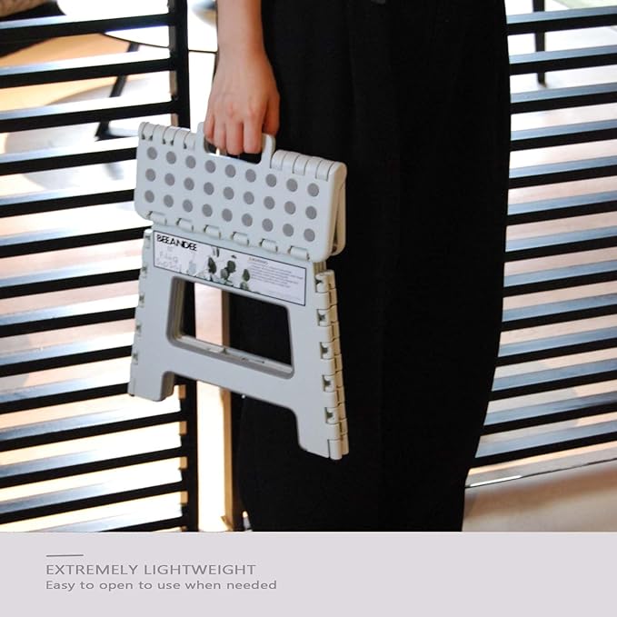 11" Folding Step Stool for Adults Kids Holds Up to 300 lbs,Non-Slip Folding Stools with Portable Handle, Compact Plastic Foldable Step Stool for Bathroom,Kitchen (Gray)…