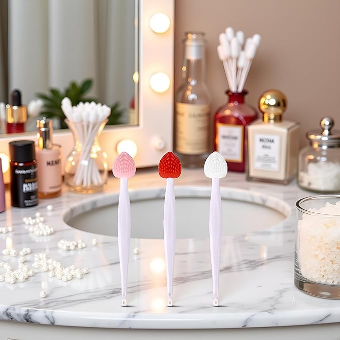 3Pcs Multicolor Lip Scrub Brush,Lip Exfoliator Brush,Silicone Lip Scrubber Exfoliator Tool, Double-Makeup Brushes and Tools,Sided Mini Silicone Brush Lip Lightening for Dark Lips,Remove Dead Skin