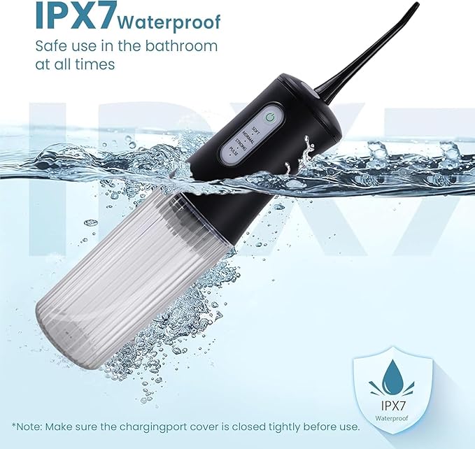 Cordless Water Flosser for Teeth Cleaning Pick - Electric Dental Irrigator with 4 Cleaning Modes & 8 Jet Tips, IPX7 Waterproof, Portable Rechargeable Design for Home & Travel Use,Black