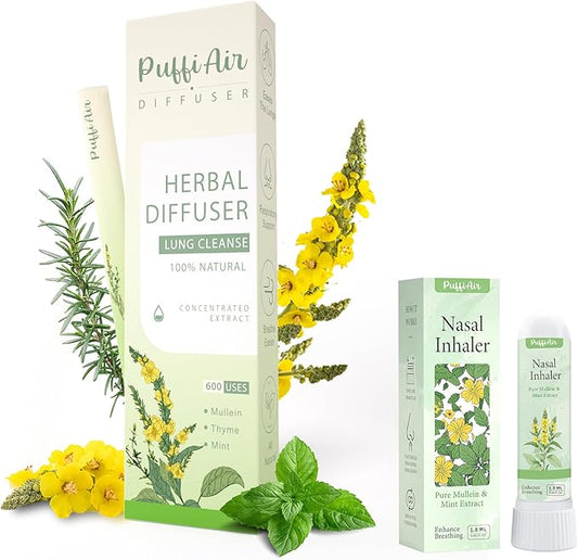 Herbal Diffuser Pen with Extracts of Mullein/Thyme/Mint 600 Uses and Nasal Stick Pure Mullein & Mint Extract丨 Boost Focus, Reduce Fatigue & Stuffy Noses Instant Refreshment