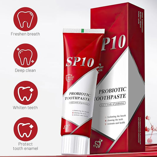 Sp10 Probiotic Bright White Toothpaste, Ultra Whitening, Fresh Breath, Deep Cleaning Care (2Pcs)