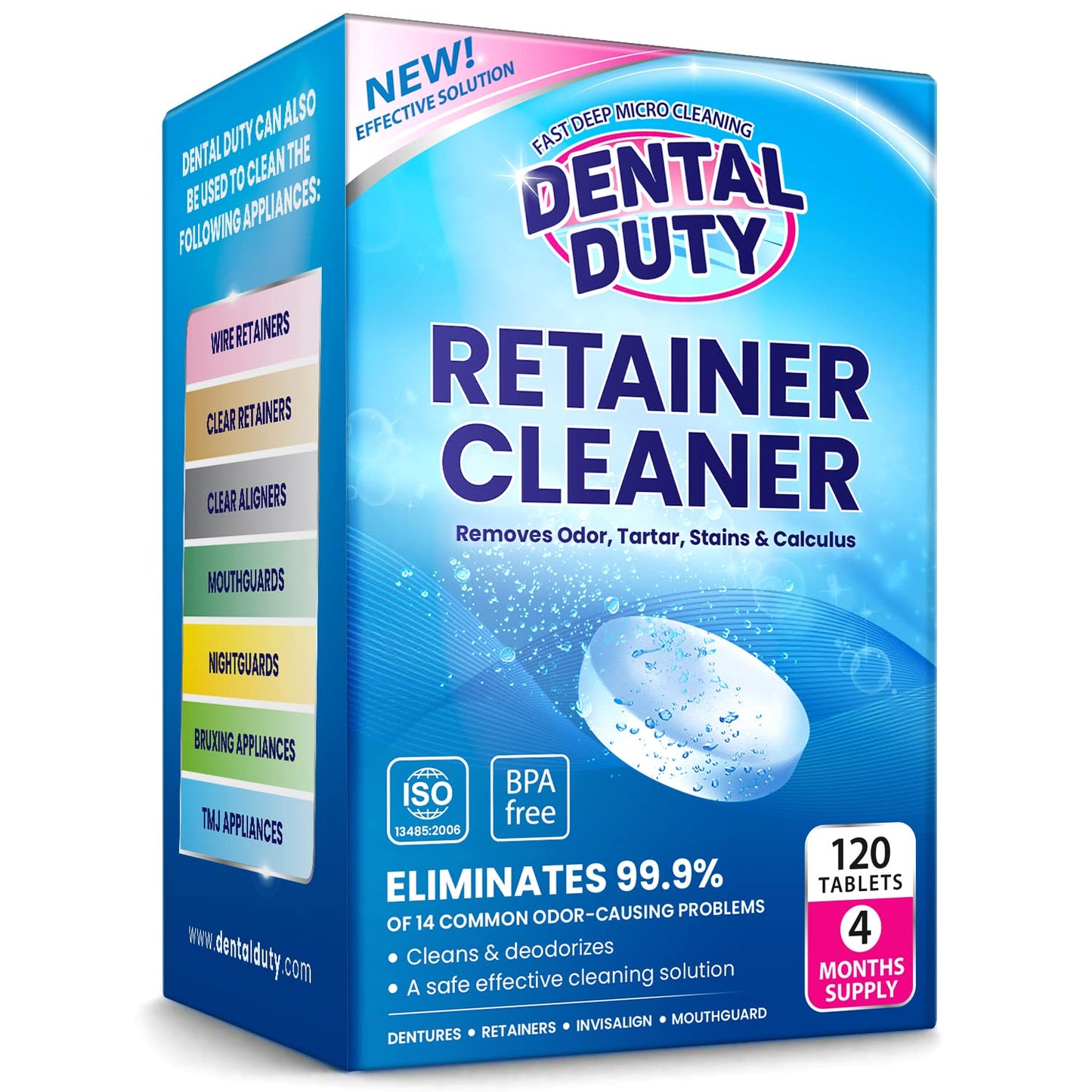 120 units Retainer Cleaner and Denture Cleaning Tablets - Mouthguard cleaner and Denture cleaner tablets Remove Plaque, Odors and Stains from Aligners, Night guard and Removable Dental Appliances