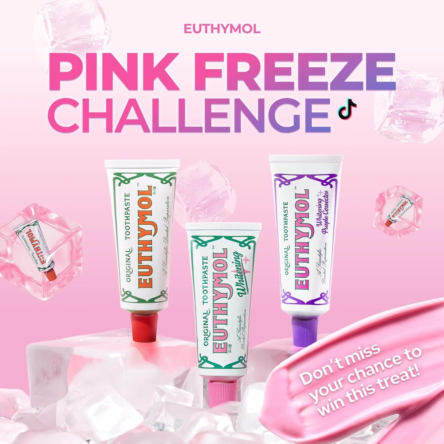 EUTHYMOL Original Pink Toothpaste (3.7fl oz*3, Pack of 3) - Fluoride-Free Toothpaste for Sensitive Teeth & Gum. Bad Breath, Cavity Prevention, 12-Hour Long Lasting Freshness with Wintergreen