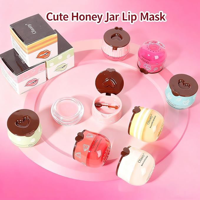 10 PCS Bee Lip Balm Honey Pot-Strawberry,Watermelon,Apple Lime,Cherry,Mint,Aloe Vera,Grapes,Coconut&Peach Flavors Honey Lip Overnight Lip Balm Bulk,Moisturizing Lip Mask &Preventing Dry,Cracked Lips