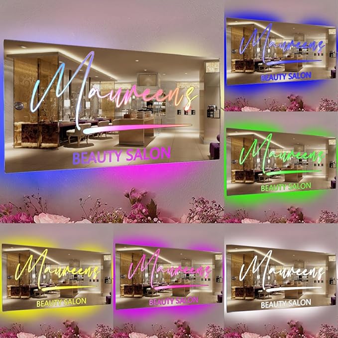 Personalized LED Name Mirror Light - Custom Multi Colour Lighting Mirror, Barber Shop, Bedroom Decor