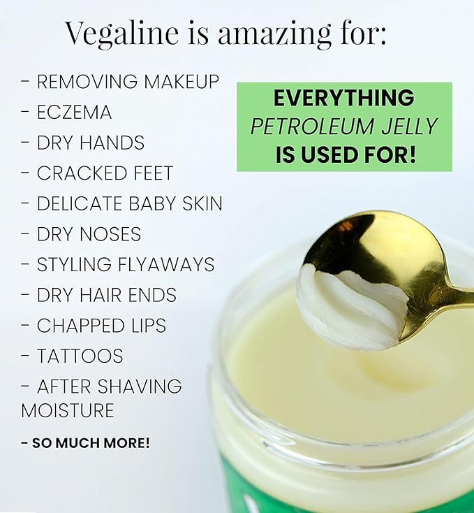 Vegaline - 100% Natural, Vegan & Hypoallergenic Alternative to Petroleum Jelly - Unpetroleum - Lips, Hands, Baby, Makeup Remover and More (4 Ounce)