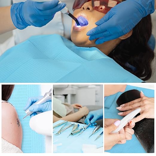 JMU 125 Pack Dental Bibs, 3-Ply Disposable Dental Bibs 13" x 18" Patient Bibs, Blue