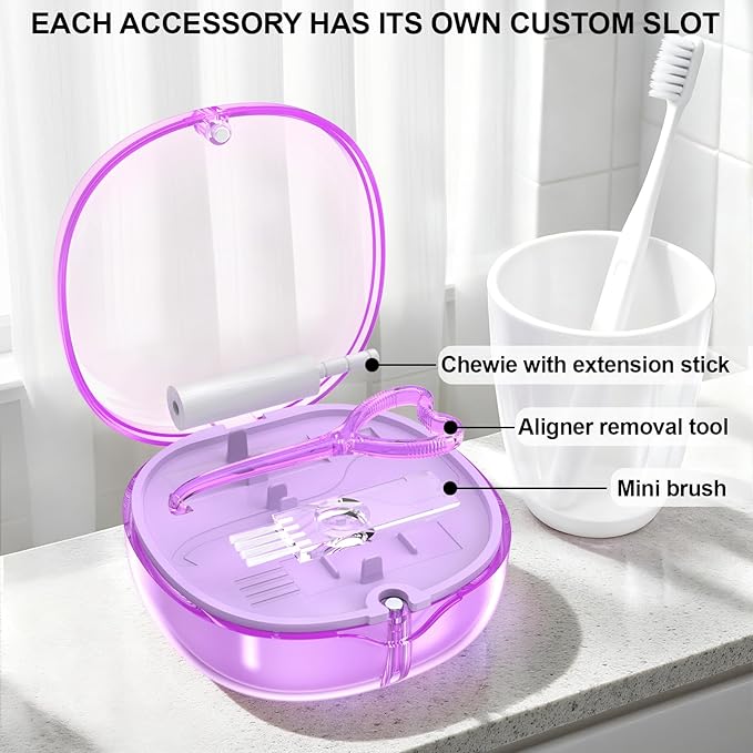 Braces Retainer Container Case with Mirror, Aligner and Retainer Holder Case Mouthguard Storage Container for Night Guard, Clear Aligner, Orthodontic Supplies with Removal Tool, Chew and Travel Brush