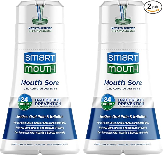 SmartMouth Mouth Sore Zinc Activated Oral Rinse 10.82oz, 2 Pack