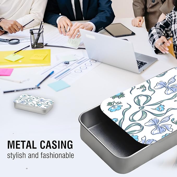 Portable Dental Floss Case, Refillable Cute Travel Floss Dispenser for Men & Women, Pocket Travel Floss Picks Case for Purse, Backpack, Bag Blue Floral Bows