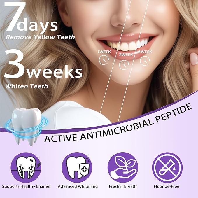 VIELLA POP Antimicrobial Peptide Whitening Toothpaste - Purple Toothpaste for Teeth Whitening | Color Correcting | Brightens Yellow | Enamel Protection | Passion Fruit & Mint Flavor (2pcs)