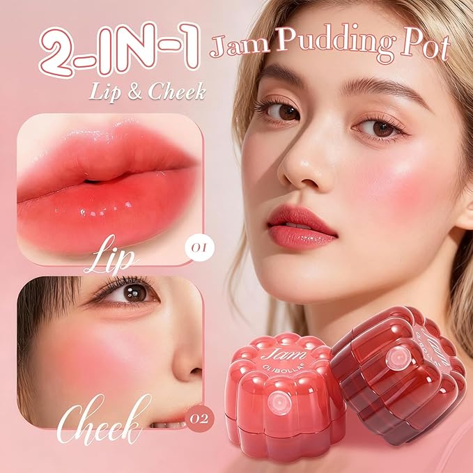Lip Jam Pudding Pot - Multi-Use for Lips & Cheeks, Plumping & Non-Sticky Lip Gloss, Glossy Finish, All-Day Wear, Non-Drying & Blendable Formula, Natural Lip Tint and Cream Blush (0.12 fl.oz)