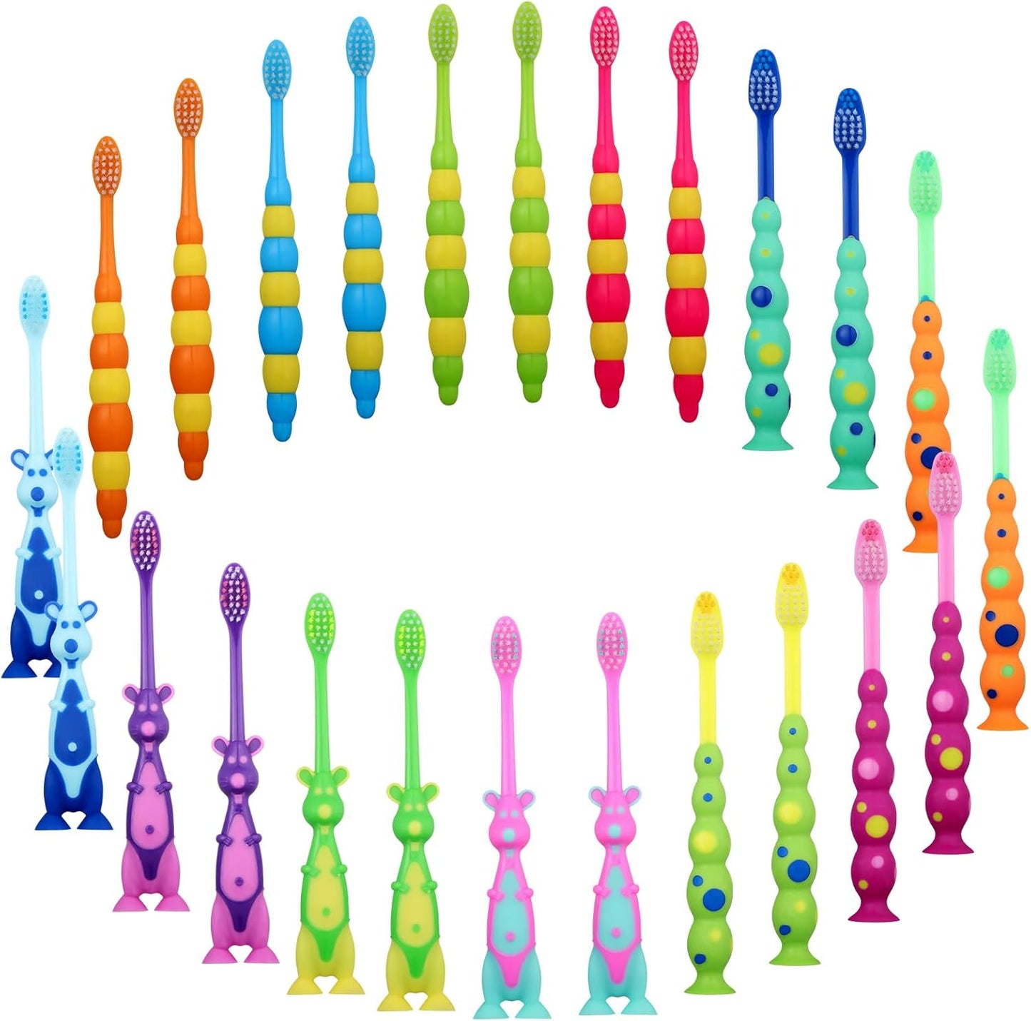 Toddler Toothbrush Pack - 36 Pieces, Soft Bristle Animal Toothbrushes with Covers & Suction Cup for Kids Sensitive Teeth