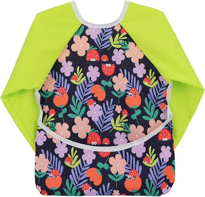 Infant Toddler Baby Waterproof Sleeved Bib, Bib with Sleeves&Pocket, 6-24 Months